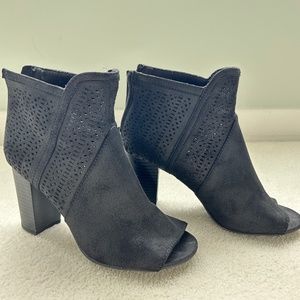 Black open toed booties